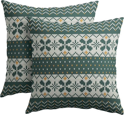Dark Green Christmas Pillow Covers 24x24 Set of 2 Xmas Floral Pattern Rustic Decorative Outdoor Farmhouse Zipper Pillowcases Decorations Winter Holiday Throw Cushion Cover Decor for Couch Sofa Bed