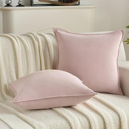 FUTEI Pink Chenille Throw Pillow Covers 12x20 Inch Set of 2,Edges Double-Stitched Lumbar Pillow Cases,Modern Home Decor for Couch Living Room