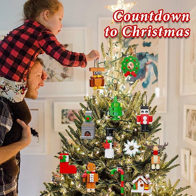 Christmas Advent Calendar 2025 Blocks Ornament Decor Sets Compatible with Lego, Santa Nutcracker Gingerbread Reindeer Building Toys Sets, 24 Days Countdown to Christmas Toys Gifts For Boys and Girls