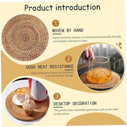 2PCS Round Rattan Placemats 14 Inch Natural Woven Boho Placemats Heat Resistant Round Woven for Indoor Outdoor Home Dining Table Supplies..