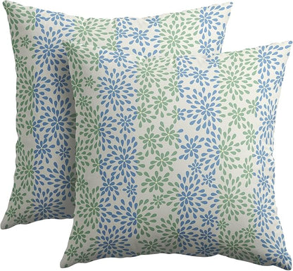 Blue Green Pillow Covers 20x20 Set of 2 Modern Geometry Dahlia Floral Print Pattern Outdoor Decorative Linen Zipper Throw Pillows Cases Cushion Cover Rustic Decoration Farmhouse Sofa Couch Bed Decor