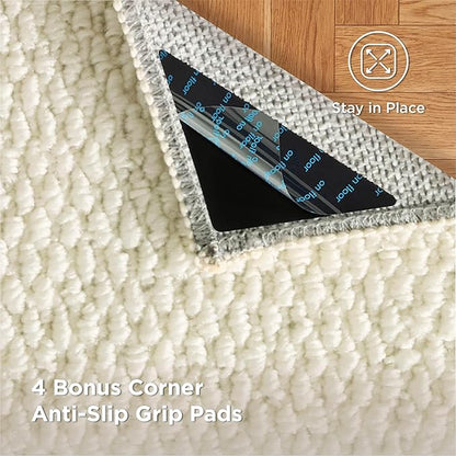 Bedsure 4x6 Faux Wool Area Rugs for Living Room, Machine Washable Carpet, Non-Slip Backing, Pet Friendly Throw Rug for Bedroom Dining Room, Linen