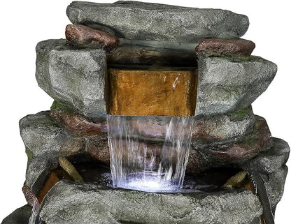 SunJet 79" High Multi-Tiers Cascading Rock Outdoor Water Fountain with LED Lights - Large Outdoor Fountains and Waterfalls for Garden or Patio, Yard, and Deck Decor, Featuring Natural Stone Look