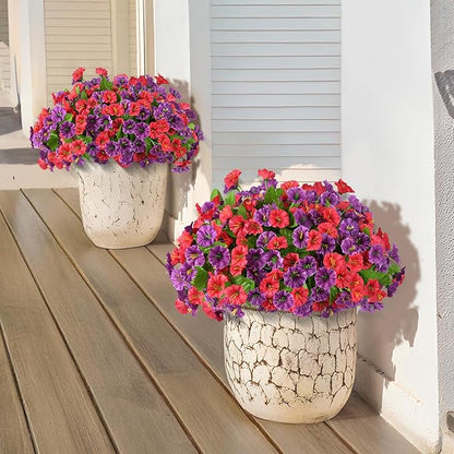 Artificial Fake Hanging Flowers with Basket for Outdoors, Faux Silk Petunias Flower Spring Summer Decor UV Resistant Look Real for Home Outside Patio Front Porch Decorations