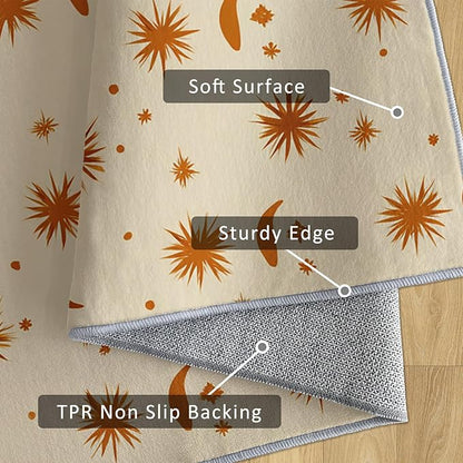 Boho Style Rug, 3x4 Area Rugs Sun Moon Star Terracotta Abstract Pattern for Entryway, Living Room, Bedroom, Boho Style Home Decor Accessories Indoor Carpet, Non Slip & Machine Washable