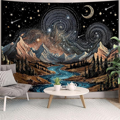kampdream Snow Mountain Tapestry, Majestic Peaks and Creek Landscape Wall Hanging, Nature Home Decor for Bedroom and Living Room Wall Art Decoration