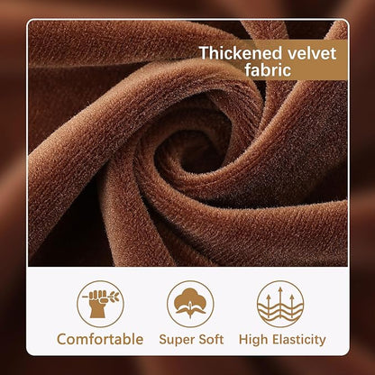 hyha Velvet Couch Cushion Covers, Soft Sofa Seat Covers for sectional 2 Cushion Couch Washable, Magic Sofa Slipcover with Elastic Bottom, Non-Slip Furniture Protector for Pets, Kid(Medium, Brown)