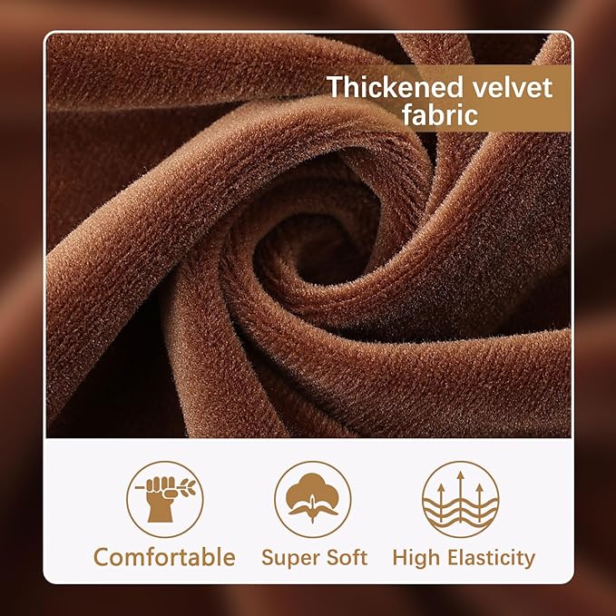 hyha Velvet Couch Cushion Covers, Stretch Chaise Lounge Sectional Couch Seat Covers L Shape for Sectional Sofa, Soft Sofa Cushion Slipcover Washable with Elastic Bottom(Chaise, Brown)