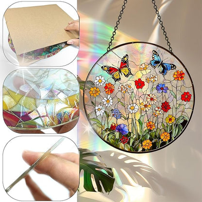 Bimkole Flower Sun Catchers Indoor Window - Wildflowers Acrylic Suncatcher Hanging Decoration for Living Room Bedroom Summer Home Balcony Outdoor Garden Ornaments Decoration 7.8x7.8 Inch