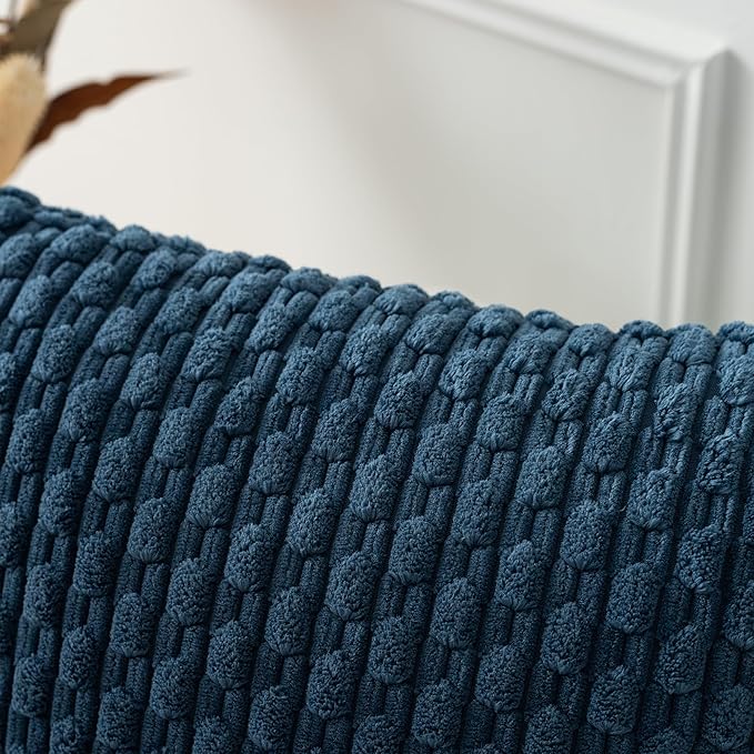 Kevin Textile Euro Sham Pillow Covers 28x28 Inch 2 Packs Soft Boho Striped Corduroy Decorative Throw Pillows for Living Room Couch Bed Sofa Rustic Farmhouse Home Decor 71x71cm Blue