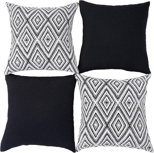 HPUK Decorative Throw Pillow Covers Set of 4 Geometric Design Linen Cushion Cover for Couch Sofa Living Room, 20"x20" inches, Black