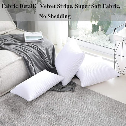 Home Brilliant Set of 2 Decor Supersoft Pillow Covers Striped Velvet Corduroy Decorative Throw Toss Cushion Cover for Sofa, 50x50 cm, 20 x 20 Inch, Pure White,