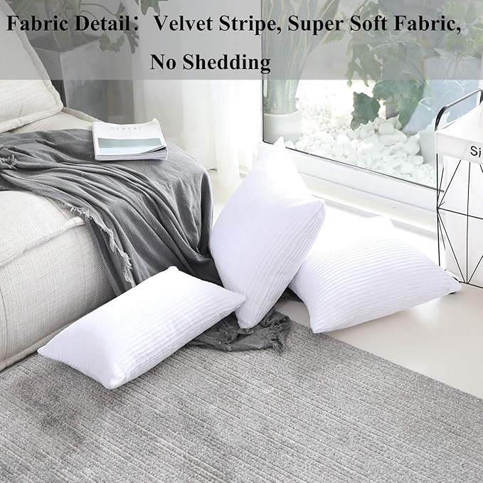 Home Brilliant Decorative Pillow Covers 18x18 Supersoft Striped Velvet Throw Pillow Covers Set of 2 Cushion Cover for Chair, 18 x 18 inch, Pure White