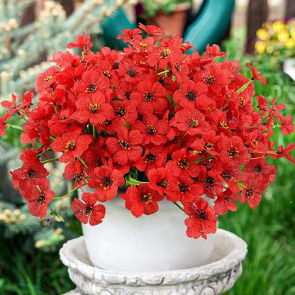 MACTING Artificial Flowers for Outdoors Fake Spring Flowers UV Resistant No Fade Faux Plastic Flowers for Hanging Planters Window Patio Porch Yard Garden Home Indoor Outside Summer Decorations(Red)