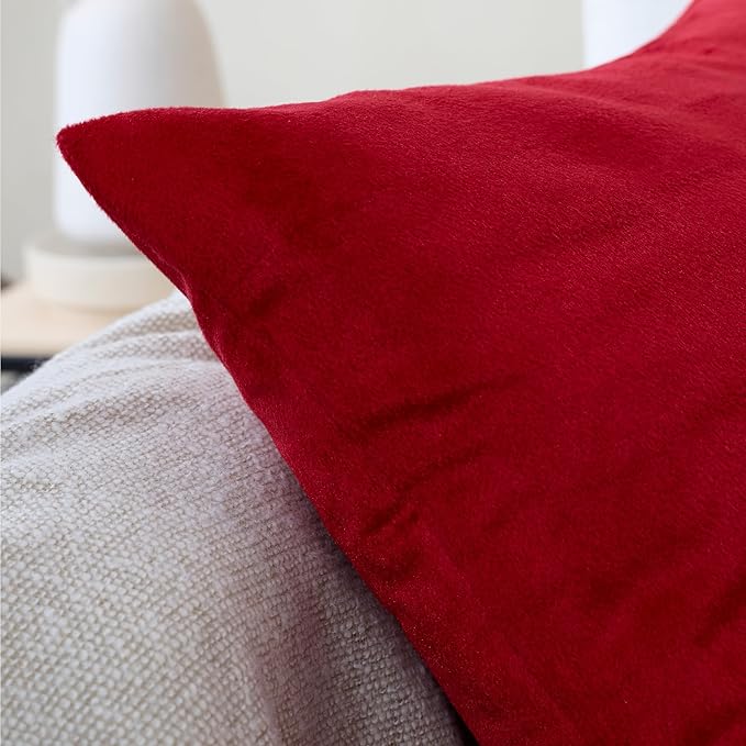 Encasa XO Velvet Throw Pillow Covers 22x22 in (55x55 cm) - Red - No Inserts, Pack of 2 Cases | Solid Plain Dyed Soft & Smooth, Square Decorative Cushion Covers for Living & Bedroom