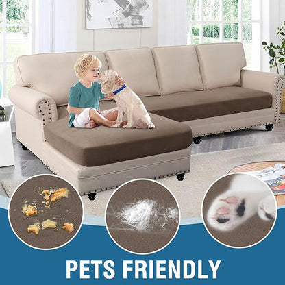 H.VERSAILTEX Fleece L Shaped Couch Cover 2 Piece Stretch Couch Covers for Sectional Sofa Thick Soft Sofa Cover for Dogs Feature Comfortable and Durable Fabric, (3 Seater + 1 Chaise, Taupe)