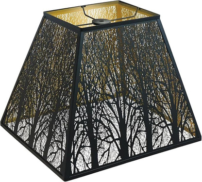 Large Metal Lampshade New Pyramid Shape Design 8'' Top 14'' Bottom 11'' Height ALUCSET Square Bell Shade Lamp Shade Forest Design Black and Gold fits for Table Lamps and Floor Lamps