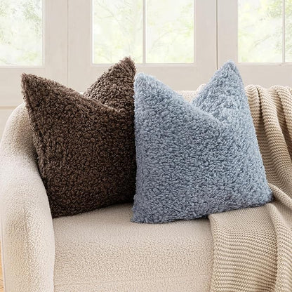 MIULEE Pack of 2 Throw Pillow Covers 24x24 Inch Neutral Chocolate Faux Fur Decorative Sherpa Pillow Covers Fuzzy Accent Soft Sheepskin Fleece Cushion Cases for Boho Home Decor Couch Living Room Bed