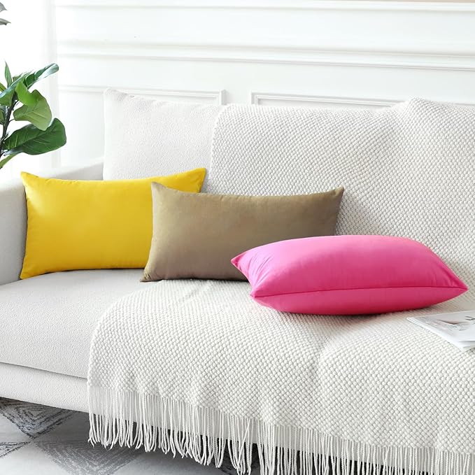Artscope Luxury Velvet Pillow Covers Decorative Rectangle Pillowcases Soft Solid Cushion Cases for Couch Sofa Bedroom Car Decor 16x24 Inch Golden Brown
