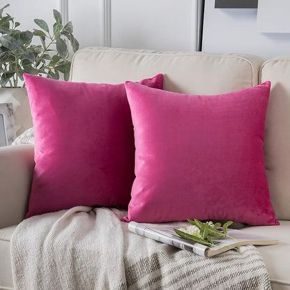 Phantoscope Pack of 2 Velvet Decorative Throw Decorative Pillow Cover Soft Solid Square Cushion Case for Couch Pink 26 x 26 inches 65 x 65 cm