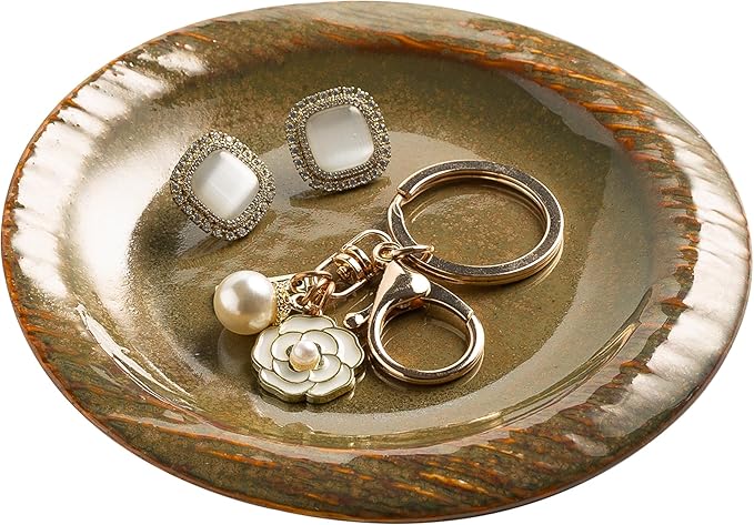 Ring Dish Holder, Jewelry Dishes for Women, Ceramic Trinket Dish Tray, Cute Key Bowl, Decorative Jewelry Plate, Gift for Friends Sister Mom Daughter (brown)