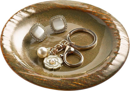 Ring Dish Holder, Jewelry Dishes for Women, Ceramic Trinket Dish Tray, Cute Key Bowl, Decorative Jewelry Plate, Gift for Friends Sister Mom Daughter (brown)