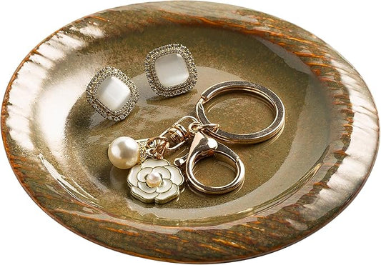 Ring Dish Holder, Jewelry Dishes for Women, Ceramic Trinket Dish Tray, Cute Key Bowl, Decorative Jewelry Plate, Gift for Friends Sister Mom Daughter (brown)