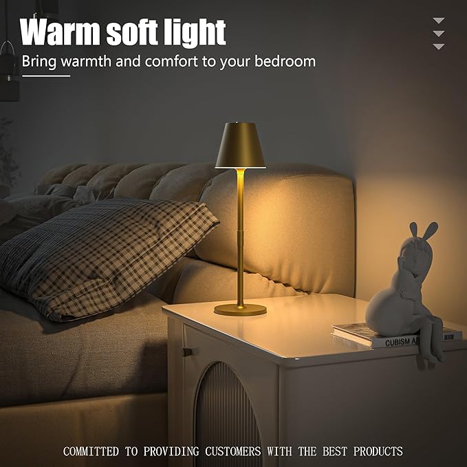 2-Pack Cordless Table Lamps - 5000mAh Rechargeable Battery Operated Desk Lamp, 3-Level Dimmable LED Night Light for Bedroom, Dining, Restaurant - Metal Design (Bronze 2PACK)