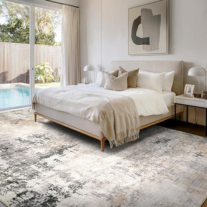 10x12 Area Rug for Living Room - Washable Abstract Rus Modern Neutral Soft Rug for Bedroom Dining Room No Slip Low Pile Carpet for Nursery Home Office - Charcoal Grey
