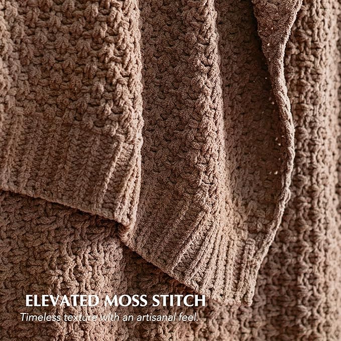 EVERGRACEHOME Chunky Chenille Knit Throw Blanket for Couch, Soft Luxurious Moss Stitch Blankets for Bed, Cozy Decorative Farmhouse Knitted Throws for Sofa, Terracotta Clay, 60" x 80"