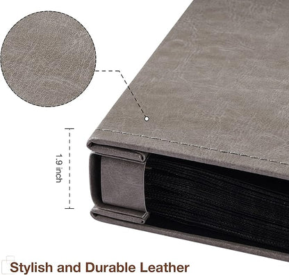 potricher Small Photo Album 4x6 100 Photos Leather Cover Picture Book with 100 Horizontal Pockets for Family Wedding Anniversary and Baby (Gray)