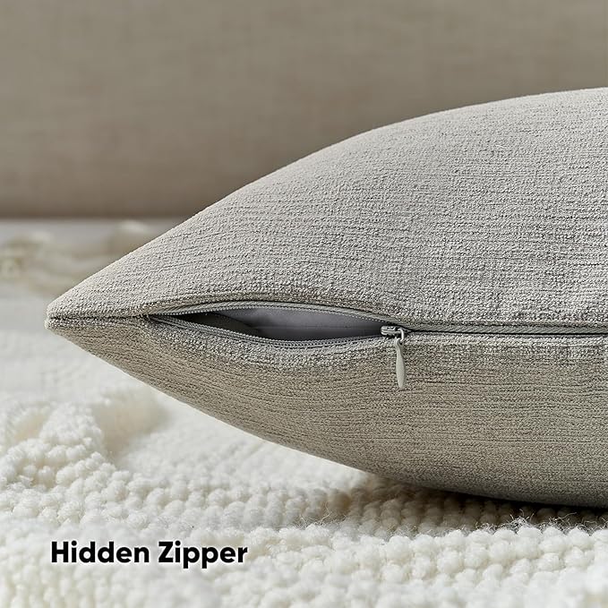 FUTEI Smoke Gray Chenille Decorative Throw Pillow Covers 18x18 Inch Set of 2,Soft Cozy Faux Linen Textured Cushion Case,Farmhouse Home Decor for Couch Living Room
