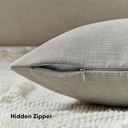 FUTEI Smoke Gray Chenille Decorative Throw Pillow Covers 22x22 Inch Set of 2,Soft Cozy Faux Linen Textured Cushion Case,Farmhouse Home Decor for Couch Living Room