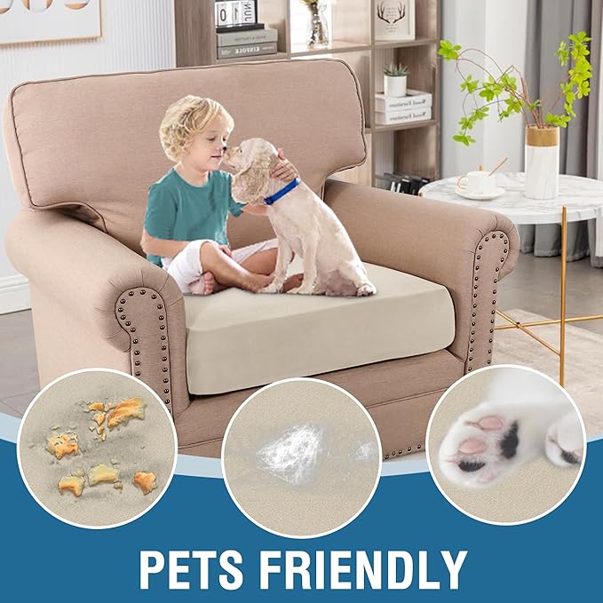 H.VERSAILTEX Fleece Couch Cushion Covers Stretch Chair Covers for Living Room Armchair Sectional Couch Covers Comfortable and Durable Fabric(1 Seater Cushion Cover, Ivory)