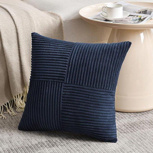 Fancy Homi 2 Packs Navy Blue Samll Decorative Throw Pillow Covers 12x12 Inch with for Couch Bed Sofa, Rustic Farmhouse Boho Home Decor, Soft Corss Patchwork Corduroy Square Cushion Case 30x30 cm