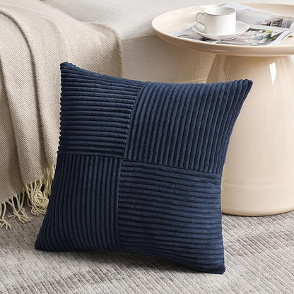 Fancy Homi 2 Packs Navy Blue Euro Decorative Throw Pillow Covers 26x26 Inch for Living Room Couch Bed, Farmhouse Boho Home Decor, Soft Corss Corduroy Patchwork Textured Square Cushion Case 66x66 cm