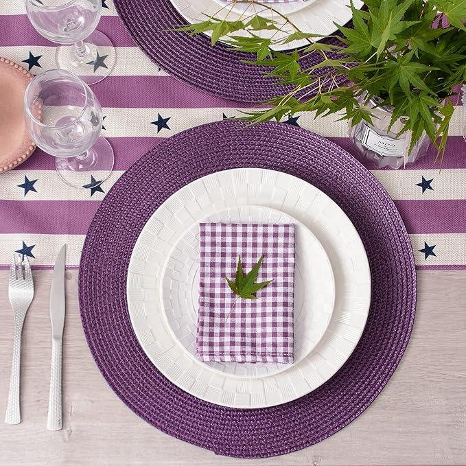 AHHFSMEI Round Braided Placemats 15 Inch Round Table Mats for Dining Tables Natural Woven Heat Resistant Place mats Set of 6 (Plum Purple)