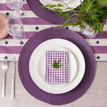 AHHFSMEI Round Braided Placemats 15 Inch Round Table Mats for Dining Tables Natural Woven Heat Resistant Place mats Set of 6 (Plum Purple)