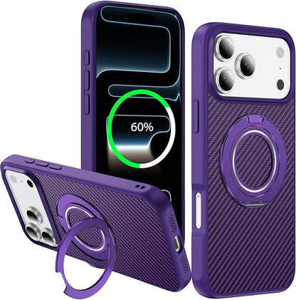 Mag-Stand Carbon Fiber Case for iPhone 17 Pro, 360° Rotate Magnetic Stand, Compatible with MagSafe, 15FT Military Protection, Slim Shockproof Magnetic Kickstand Mag Phone Case for Men Women
