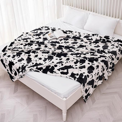Viviland Fleece Blanket King Size Cow Print - 280GSM Lightweight Soft Fuzzy Cozy Plush King Blanket for Bed, 90x108 inches