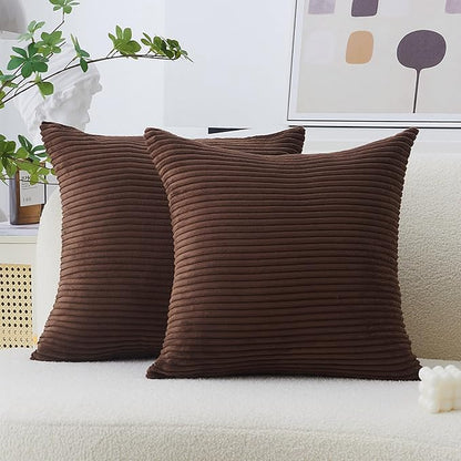 Home Brilliant Brown Couch Pillow Covers Set of 2 Soft Striped Velvet Decorative Throw Pillows Covers 22x22 inch, Cushion Covers for Couch 55x55cm, 22 x 22 Inch, Brown