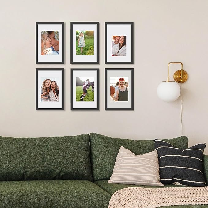 upsimples 8x12 Picture Frame Set of 5, Display Pictures 6x8 with Mat or 8 x 12 Without, Wall Gallery Photo Frames, Black