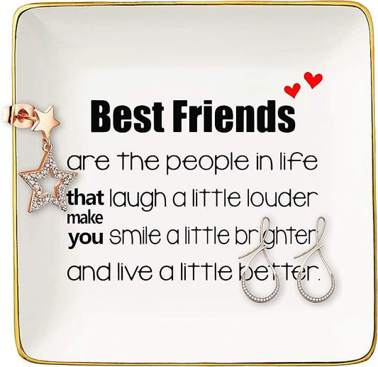 Best Friends Are the People In Life That Make You Laugh – Ceramic Jewelry Holder Ring Dish Trinket Tray – Long Distance Friendship Birthday Christmas Gifts for Women,Best Friends,Bestie,Sister