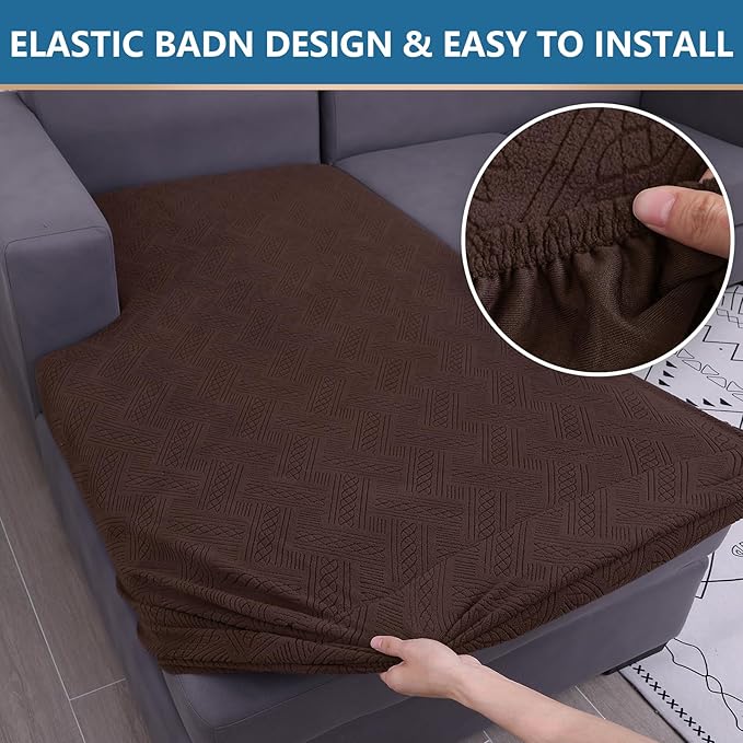 hyha Couch Cushion Covers, Stretch Sofa Seat Cushion Slipcover, Sectional Couch Covers L Shape with Elastic Bottom for Sectional Sofa(Chaise, Chocolate)