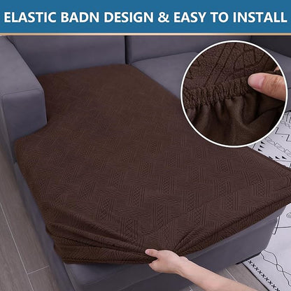 hyha Couch Cushion Covers, Stretch Sofa Seat Cushion Slipcover, Sectional Couch Covers L Shape with Elastic Bottom for Sectional Sofa(Chaise, Chocolate)