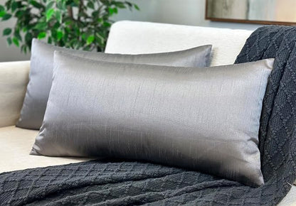 Aiking Home 12x24 Inches Faux Silk Rectangular Throw Pillow Cover, Zipper Closure, Charcoal (Set of 2)