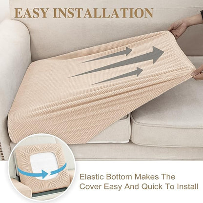 Couch Cushion Covers for Sectional Sofa L Shape Washable Separate Seat Chaise Couch Cover Stretch Sofa Slipcovers with 2 Pcs Pillowcases(3 Seater + 1 Chaise, Natural)