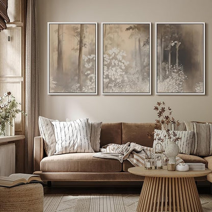 MUDECOR Framed Wall Art Print Set Neutral Forest Landscape Beige and Gray Watercolor Illustrations Realism Decorative for Living Room, Bedroom, Office - 24"x36"x3 White