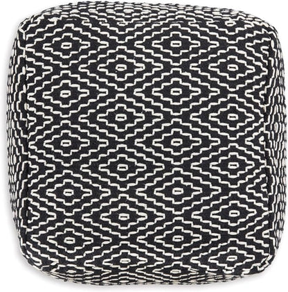 Signature Design by Ashley Jasett Casual Handwoven Geometric Pouf, Black & White