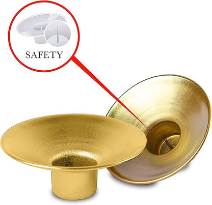 Ner Mitzvah Reusable Metal Candlestick Liners and Drip Guards - Safety Pin Holds Candles in Place - Nickel Plated Protector Bobeches - Gold - 2 Pack